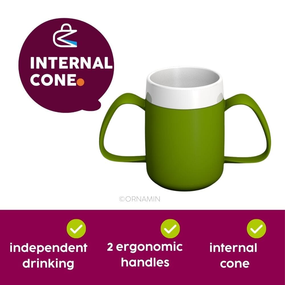 two handled mug with internal cone info