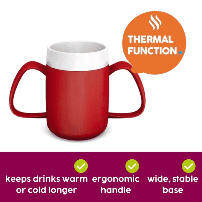 two handled mug with internal cone key features