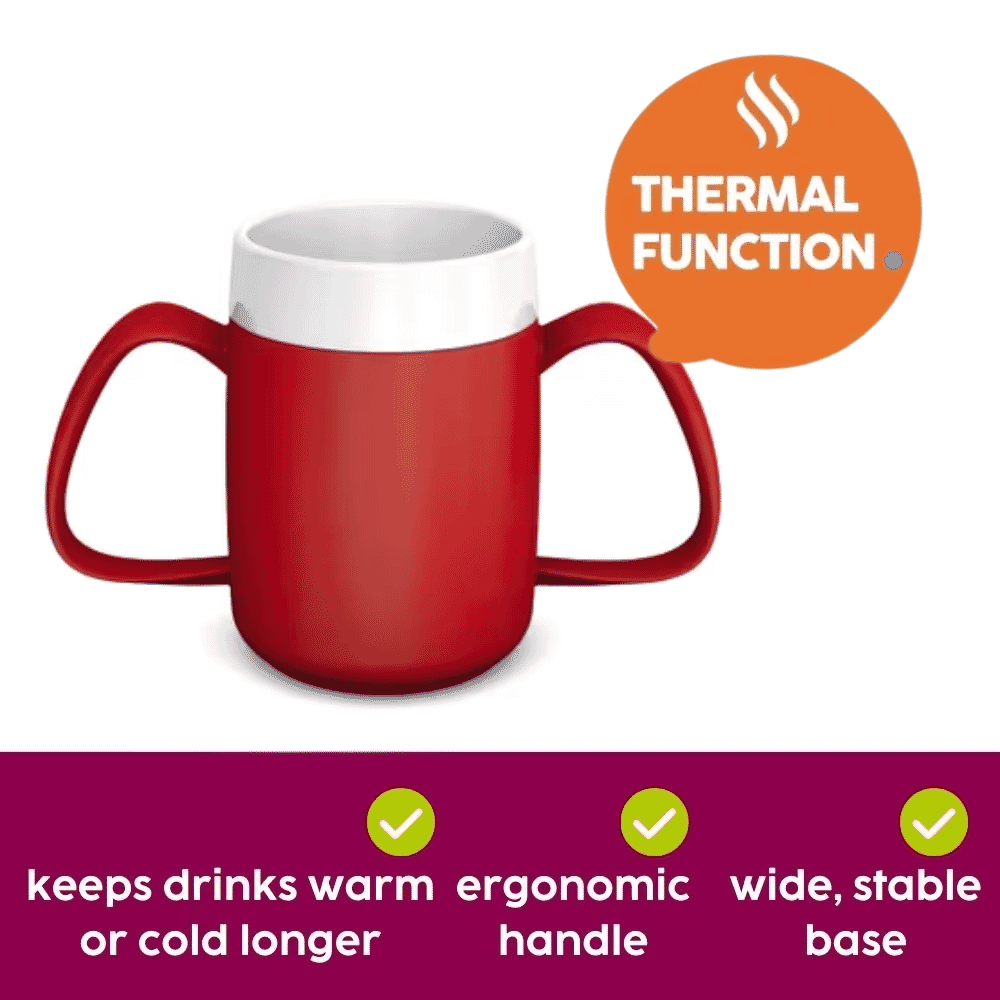 two handled mug with internal cone key features