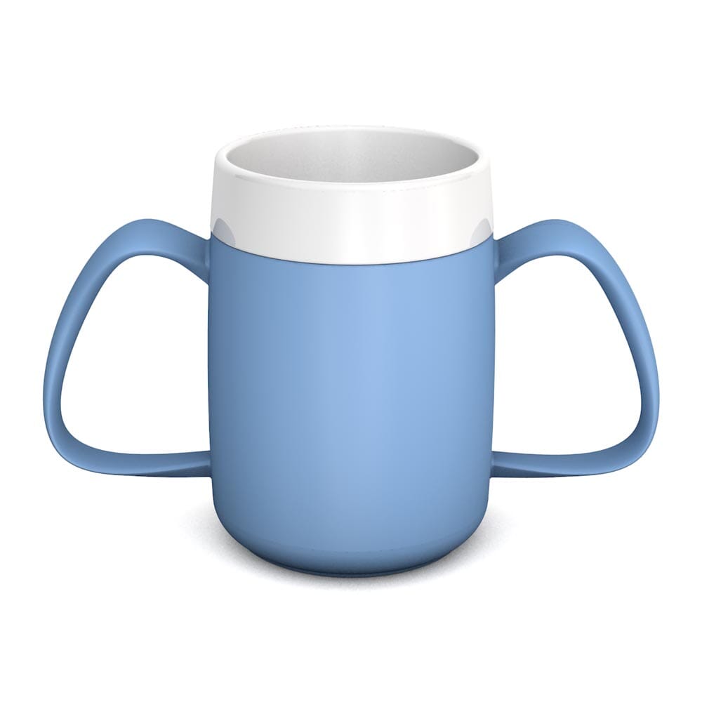 two handled mug with internal cone light blue