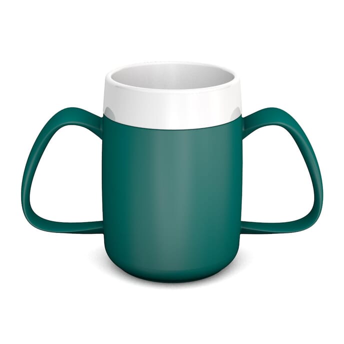 two handled mug with internal cone teal