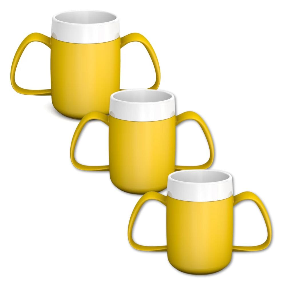 two handled mug with internal cone yellow pack of 3