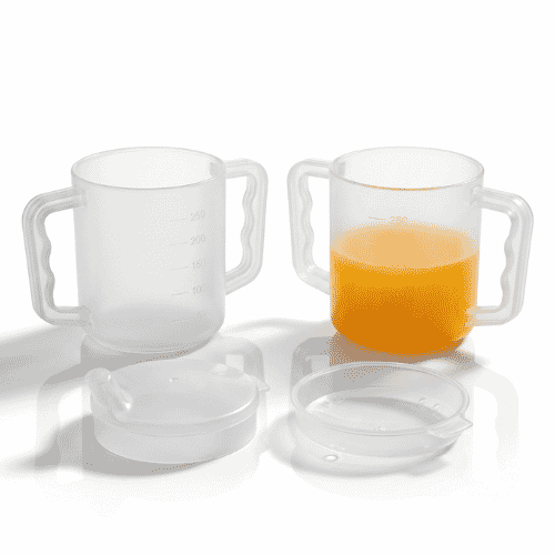 two handled mug with spout full