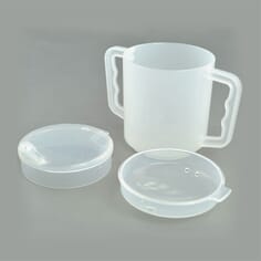 Independence Long Handle Clear Mug with Lids :: large, single handle cup  with no spill lids