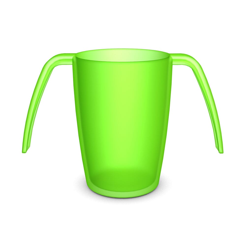 two handled transparent mug green