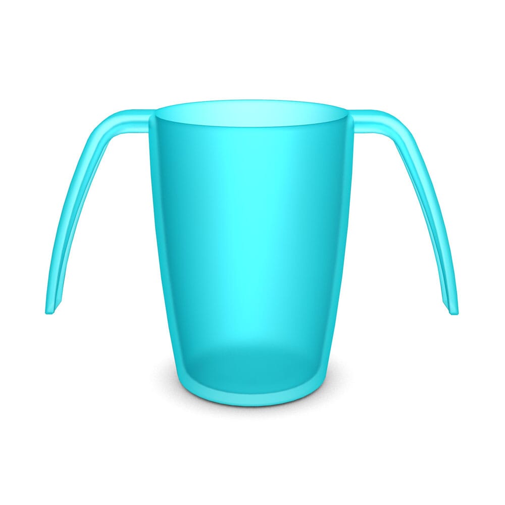 two handled transparent mug turquoise
