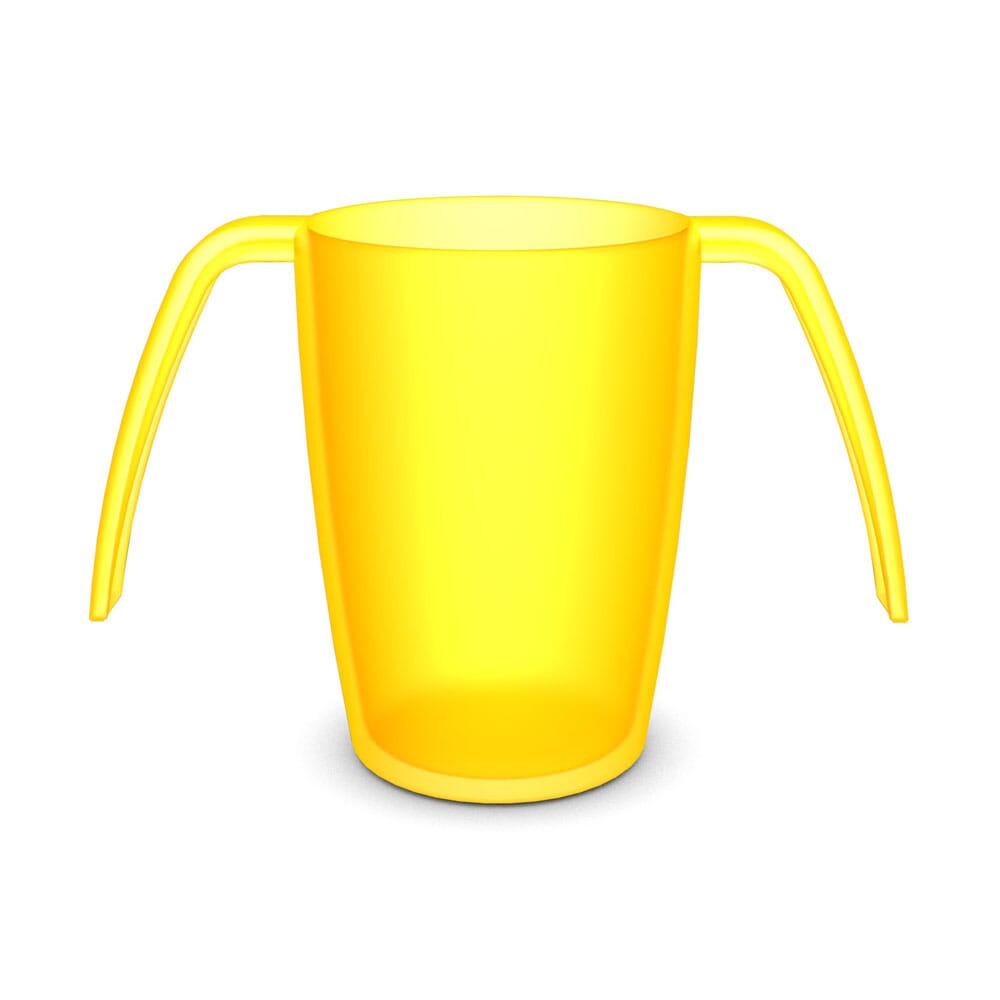 two handled transparent mug yellow