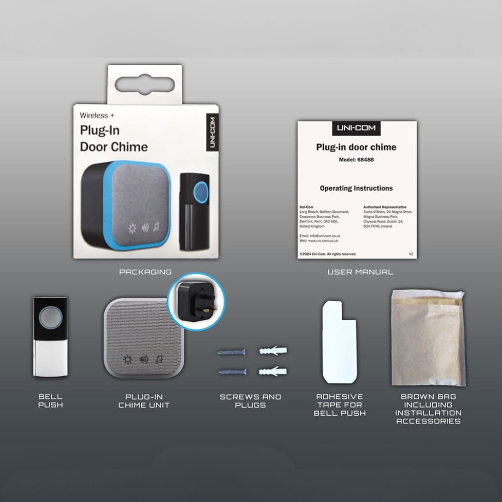 uni com plug in door chime in the box