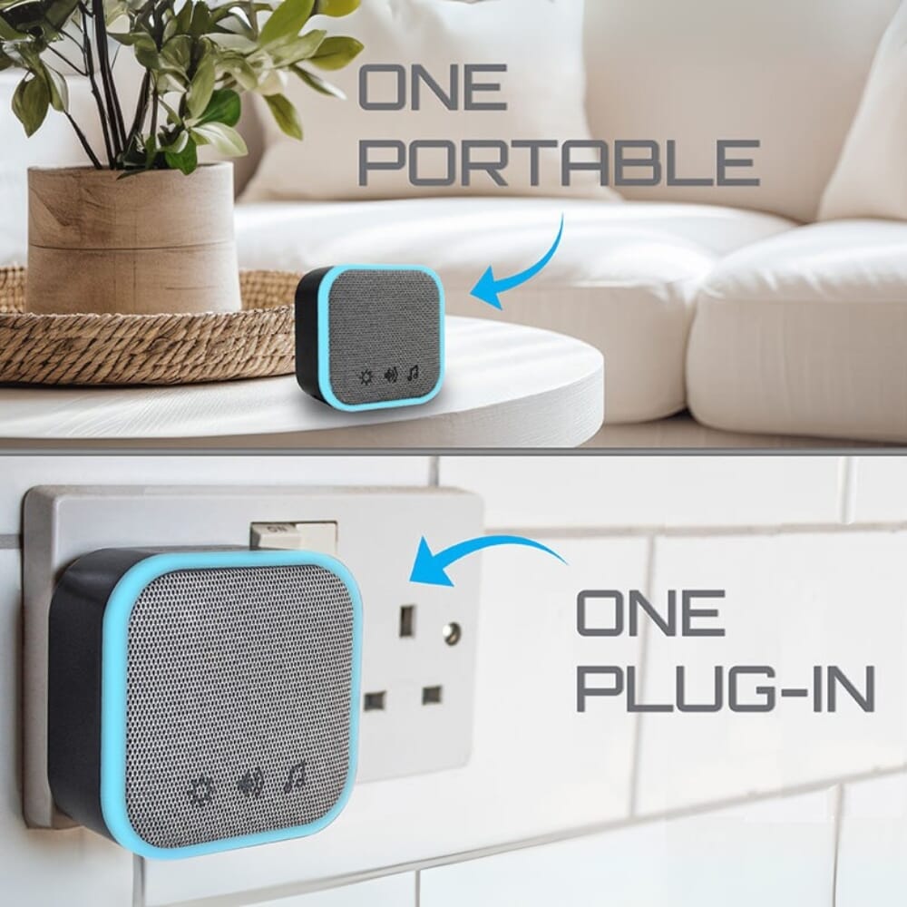 uni com portable and plug in door chime set black one of each