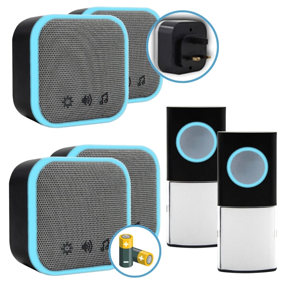 uni com portable and plug in door chime set black pack of 2