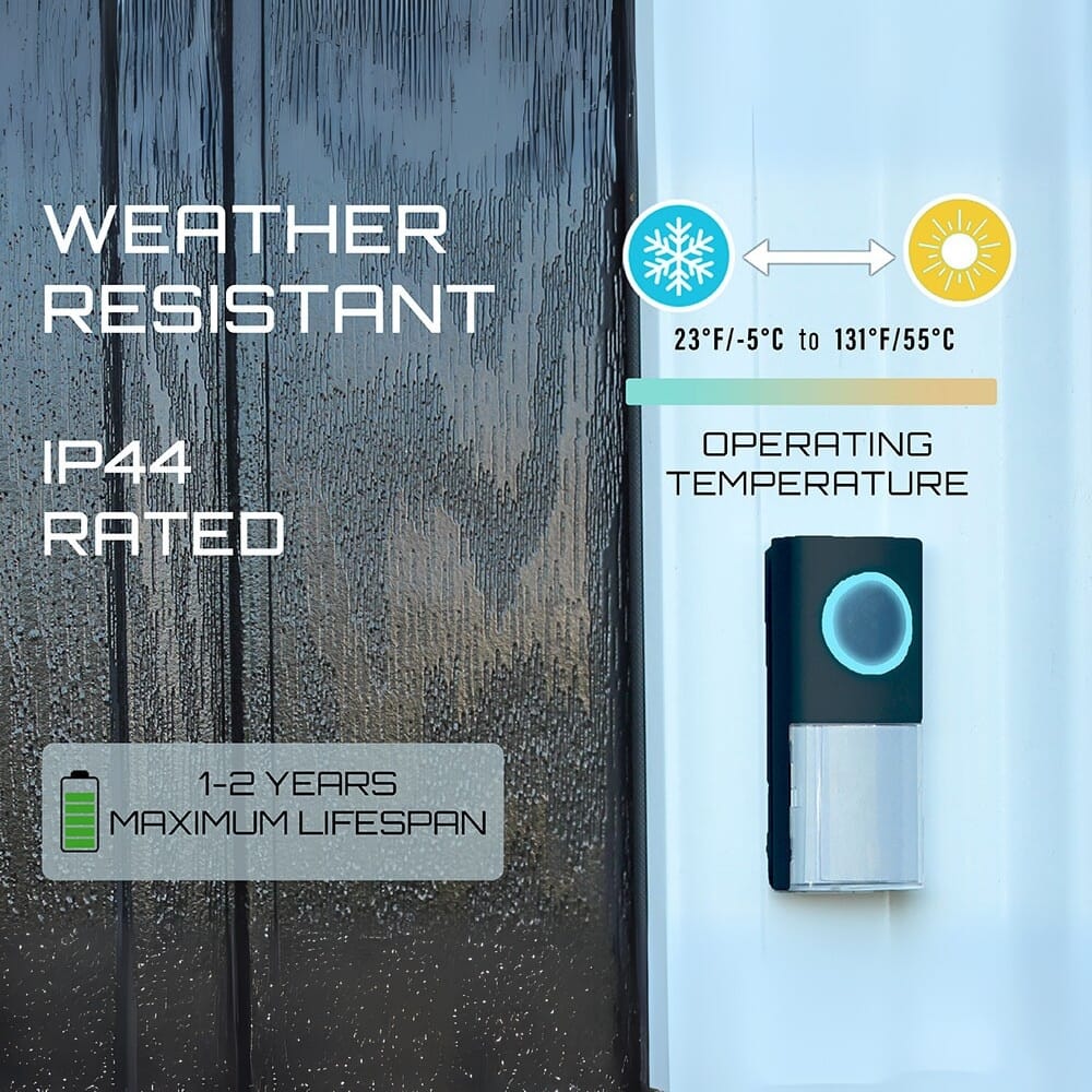 uni com portable and plug in door chime set black weather