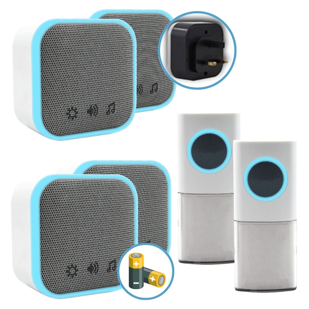 uni com portable and plug in door chime set white pack of 2