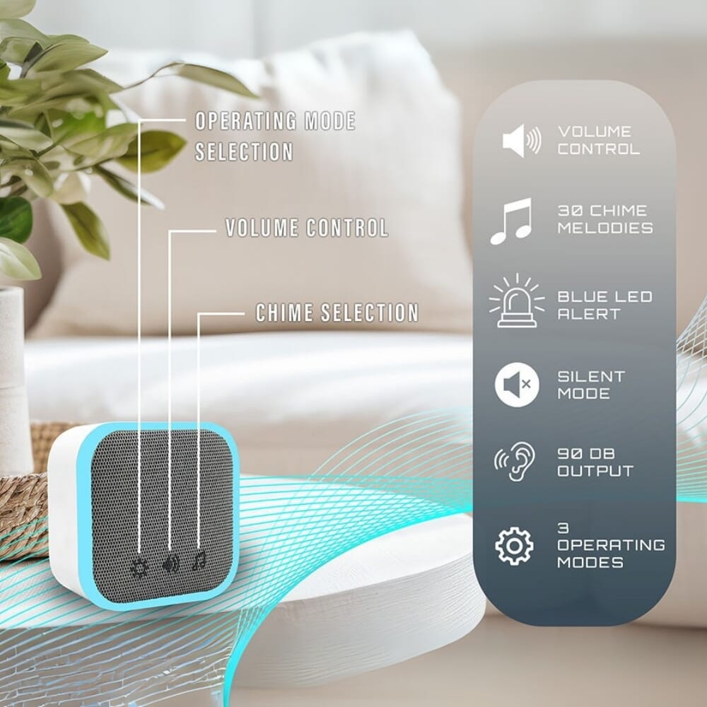 uni com portable and plug in door chime set white sound