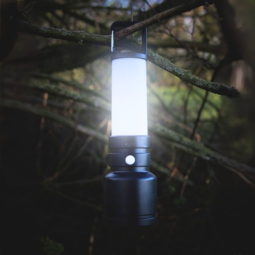 uni com rechargeable torch and lantern hanging