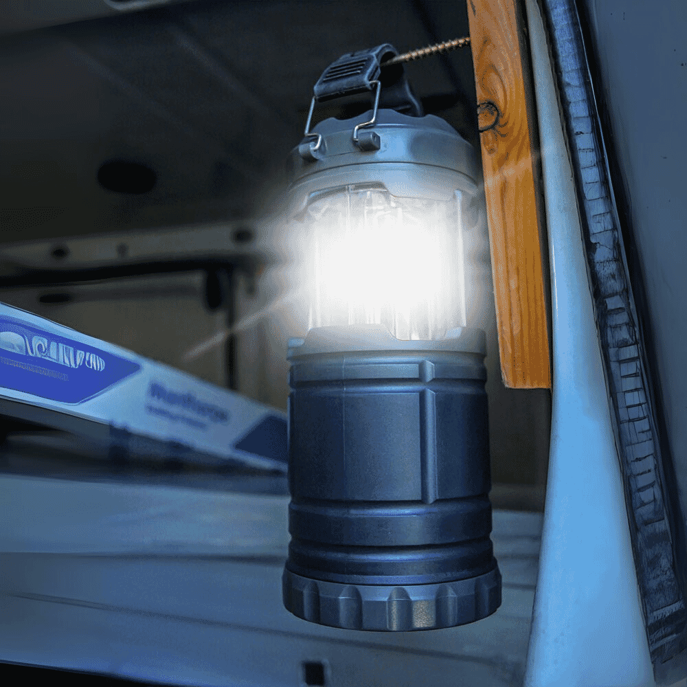 uni com spotlight and lantern hanging