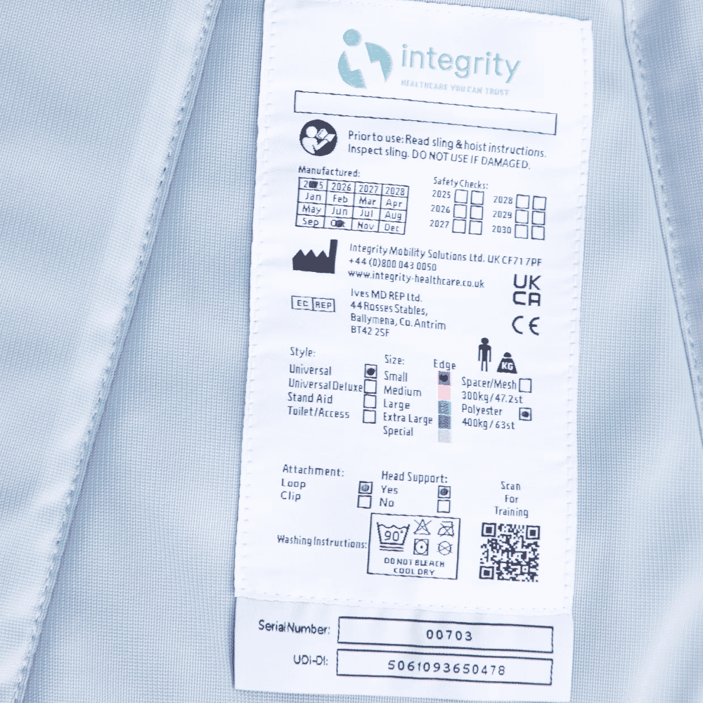 universal sling with head support label