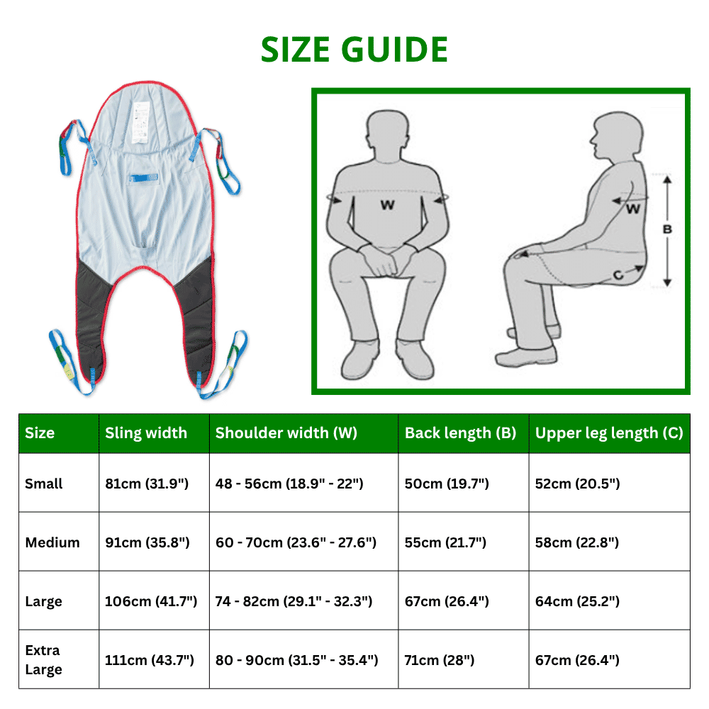 universal sling with head support size guide