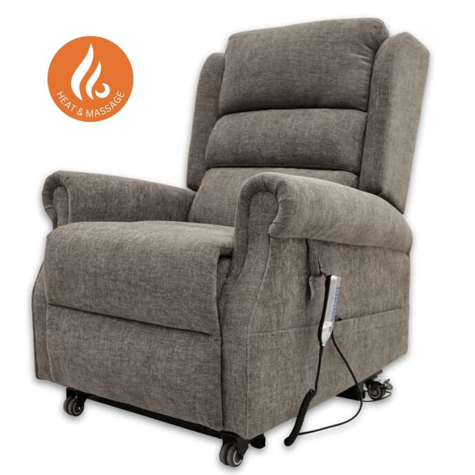 vermont royale rise and recline chair cocoa with heat and massage