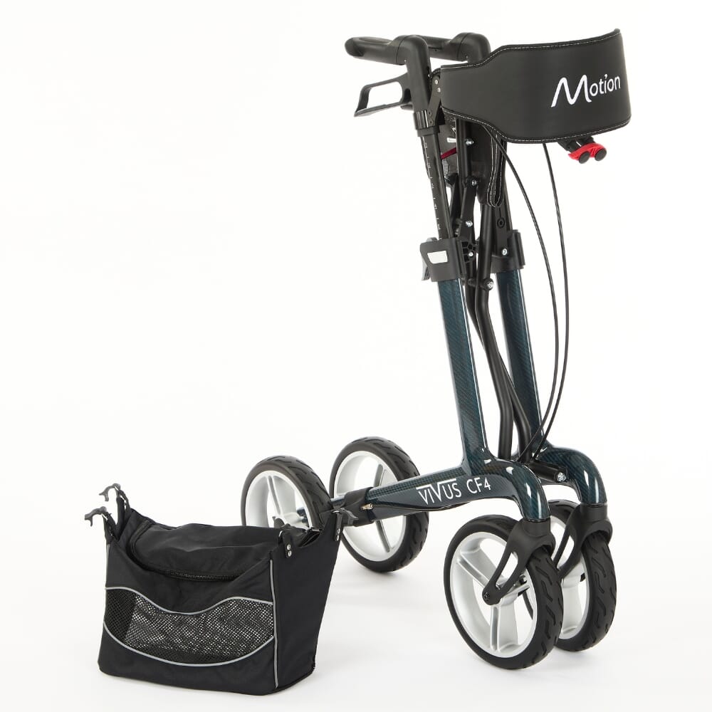vivus carbon fibre rollator blue folded