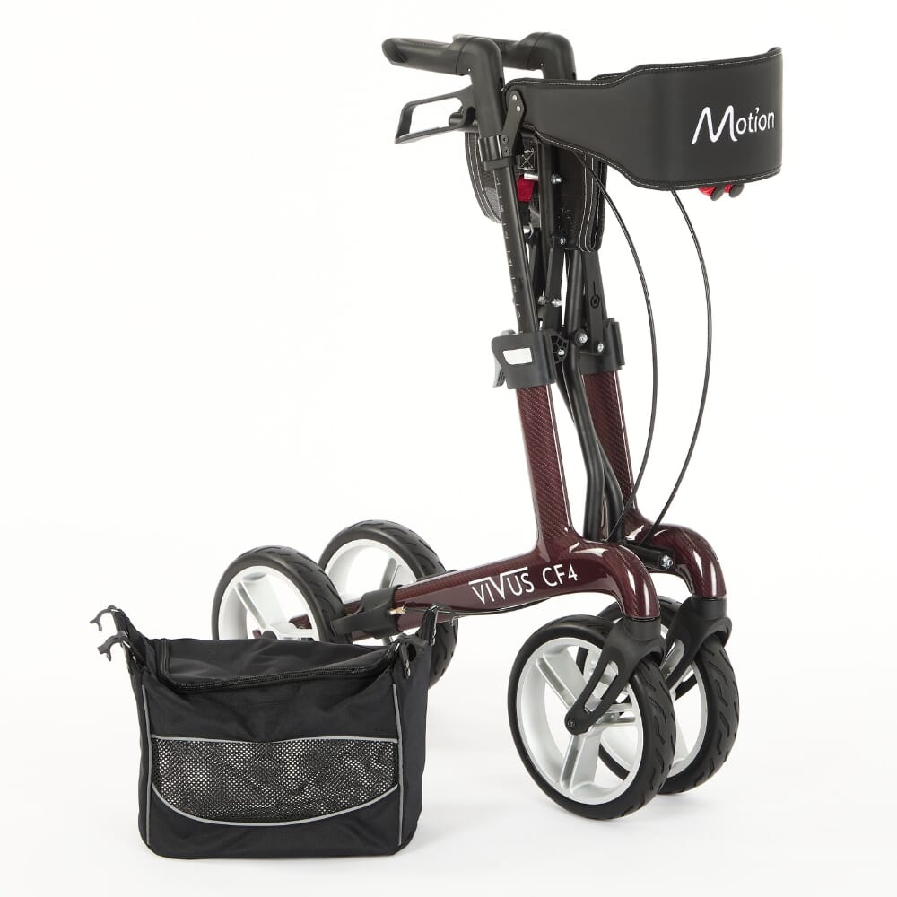 vivus carbon fibre rollator red folded