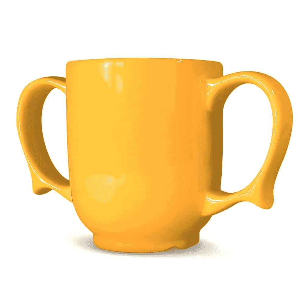 wade dignity two handled ceramic mug yellow side