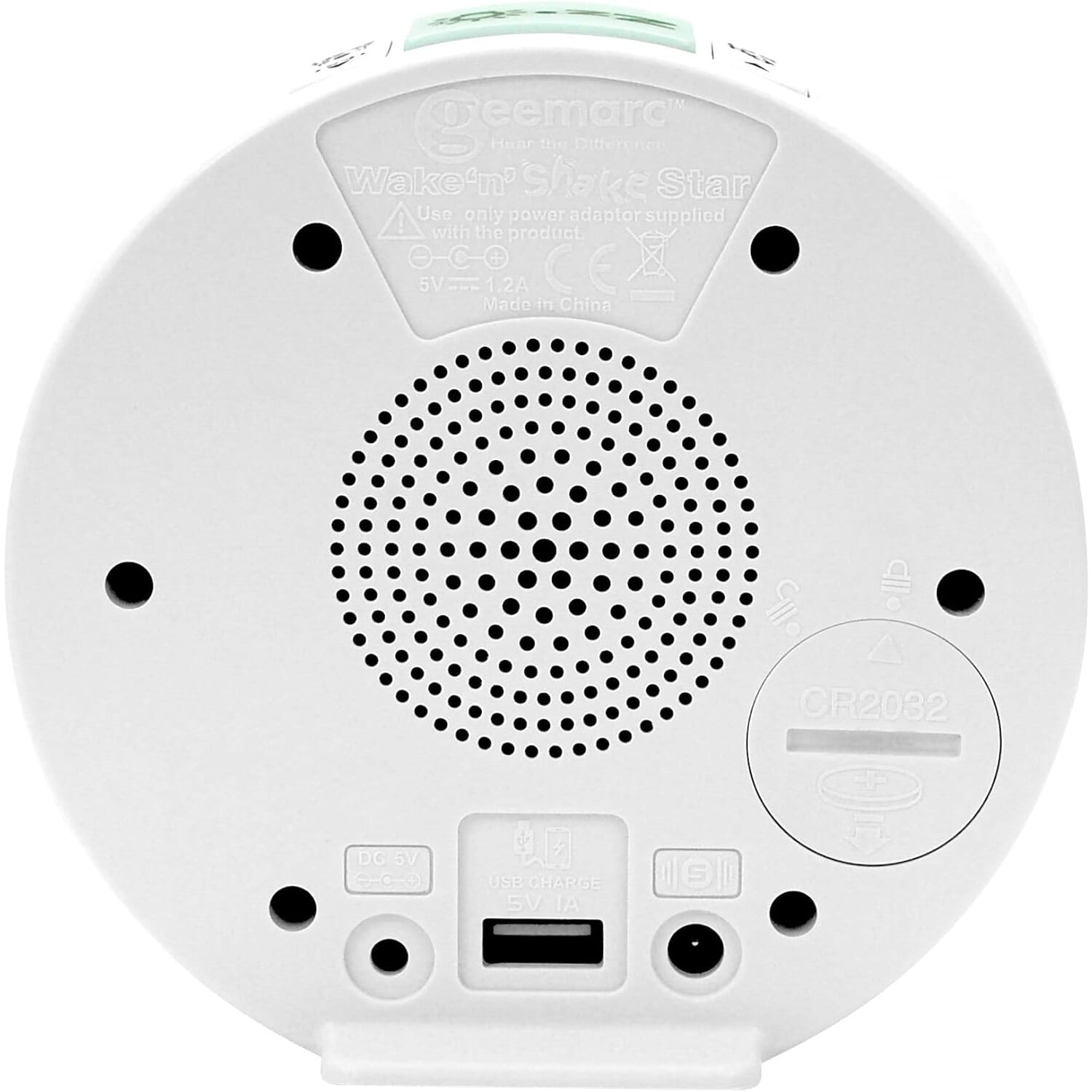 wake n shake star alarm clock from back