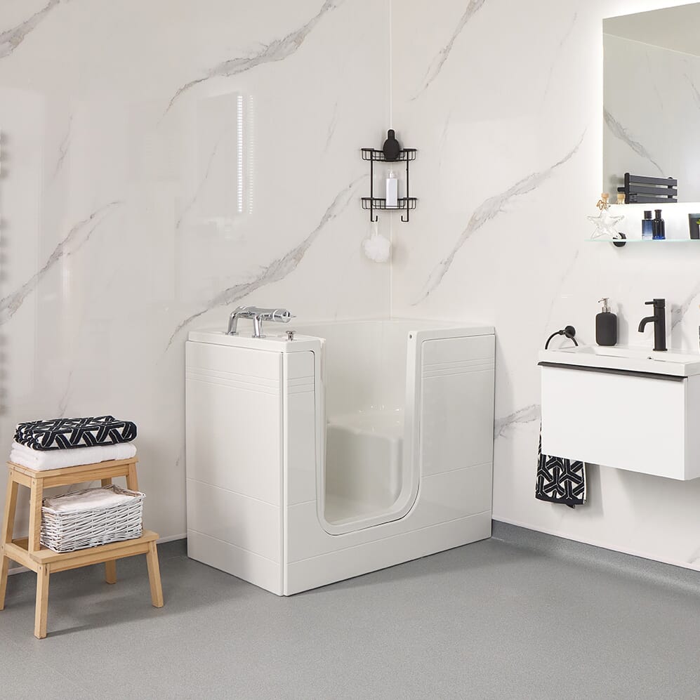 walk in bath shown with seat inside