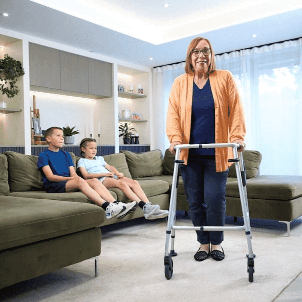 walk safe walking frame in use