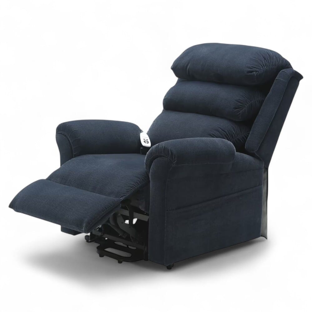 walmesley dual motor riser recliner chair blue leg rest raised