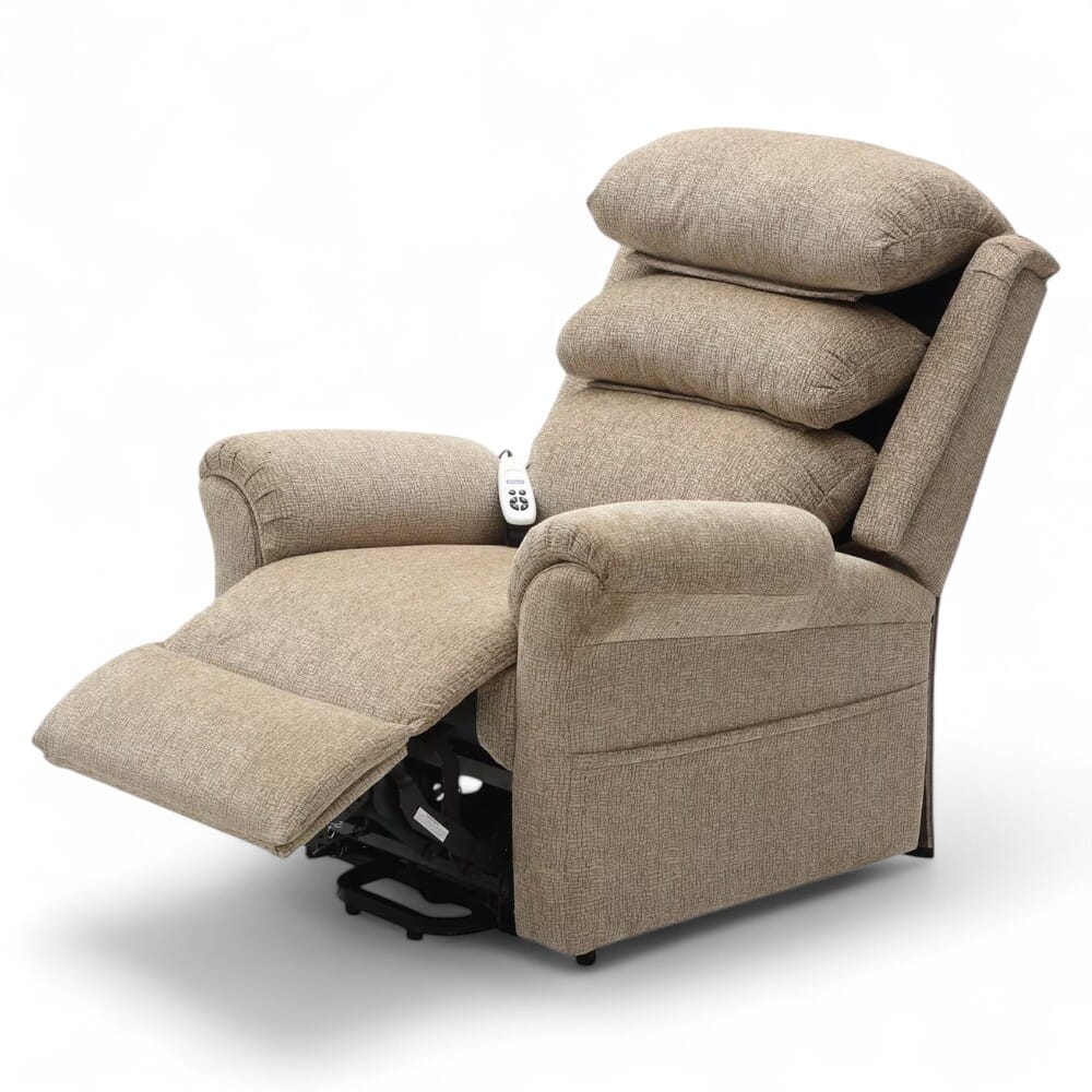 walmesley dual motor riser recliner chair oatmeal leg rest raised