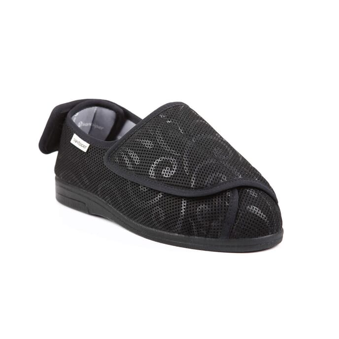 wendy ladies extra wide slipper black swirl