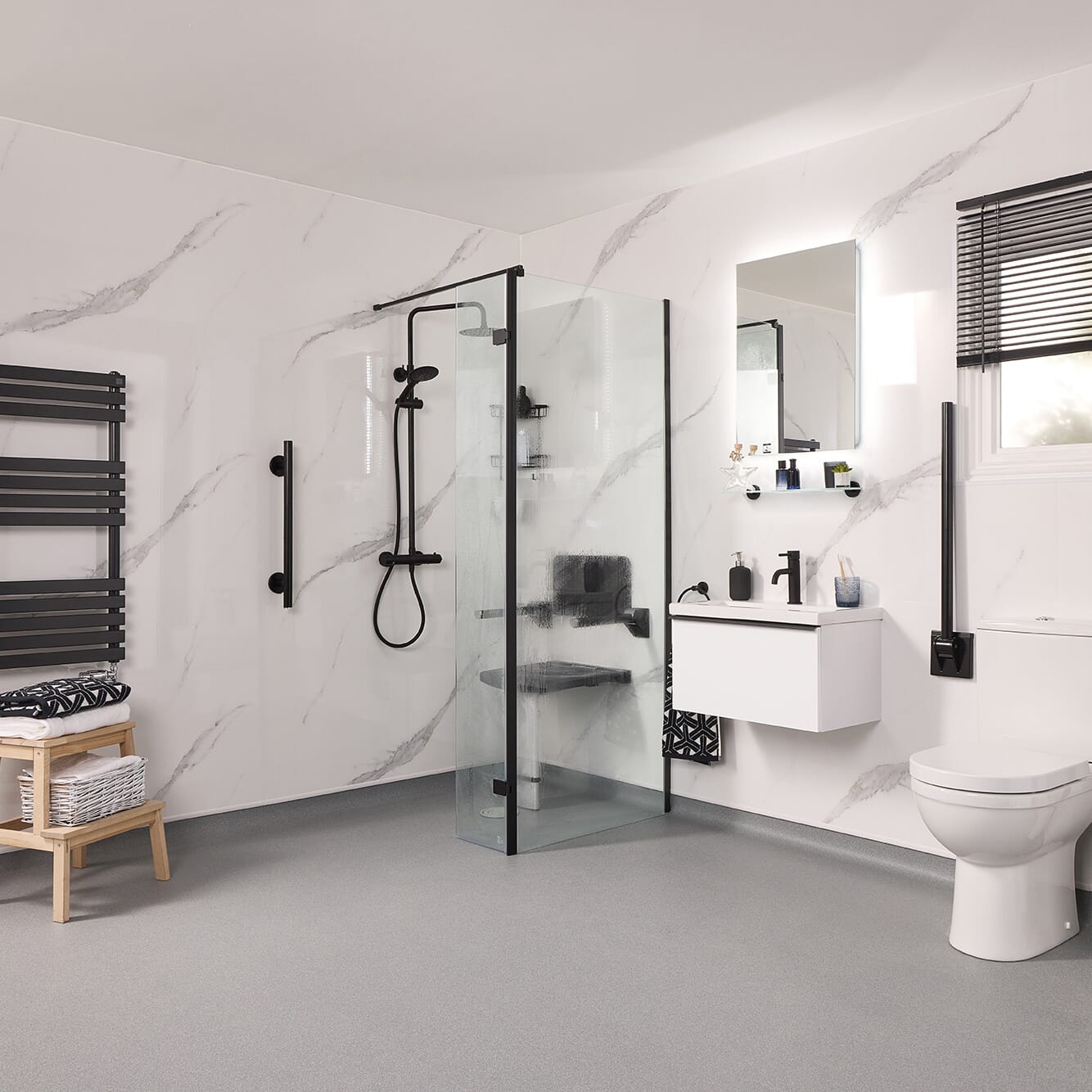 wet room with black fittings