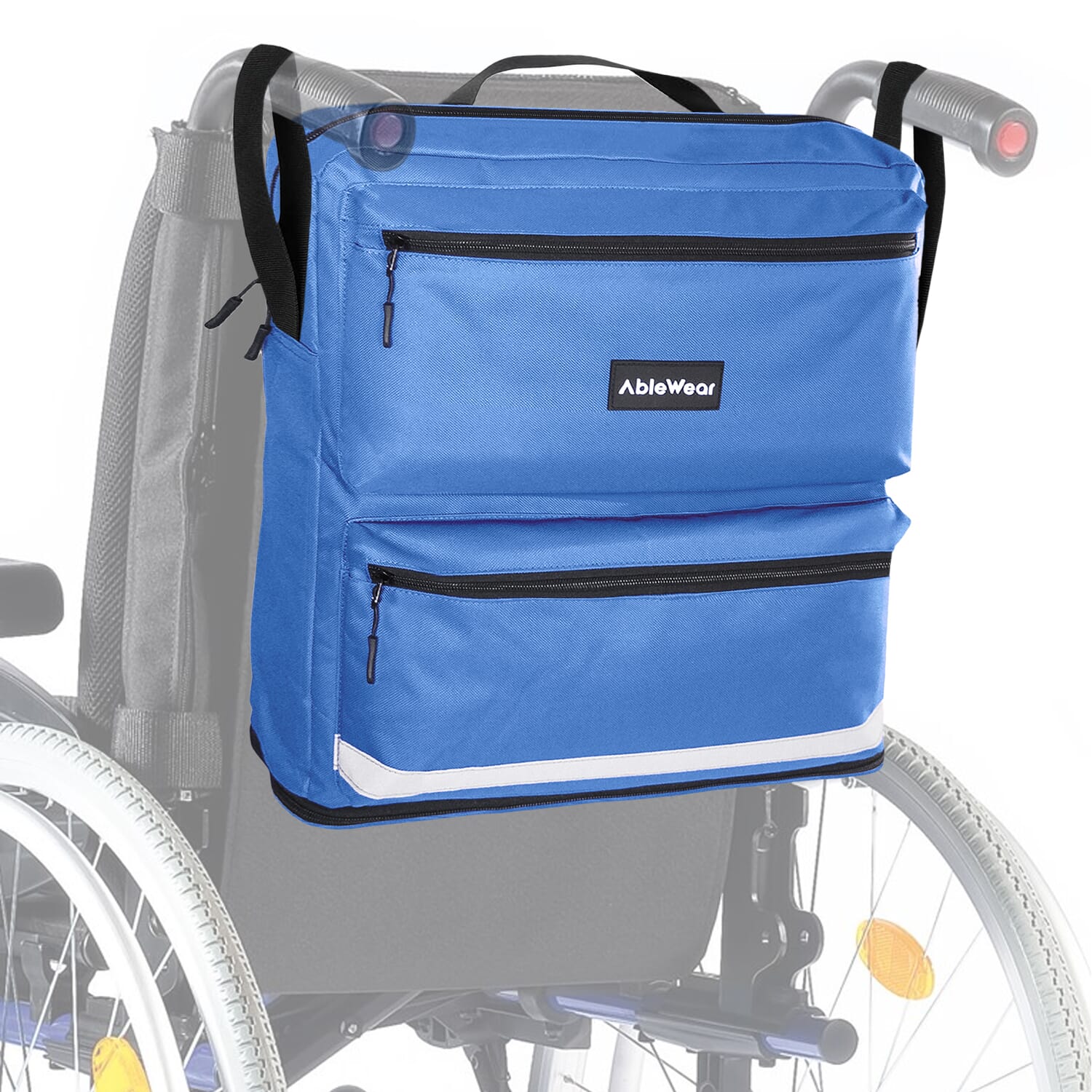 wheelchair bag black blue on wheelchair