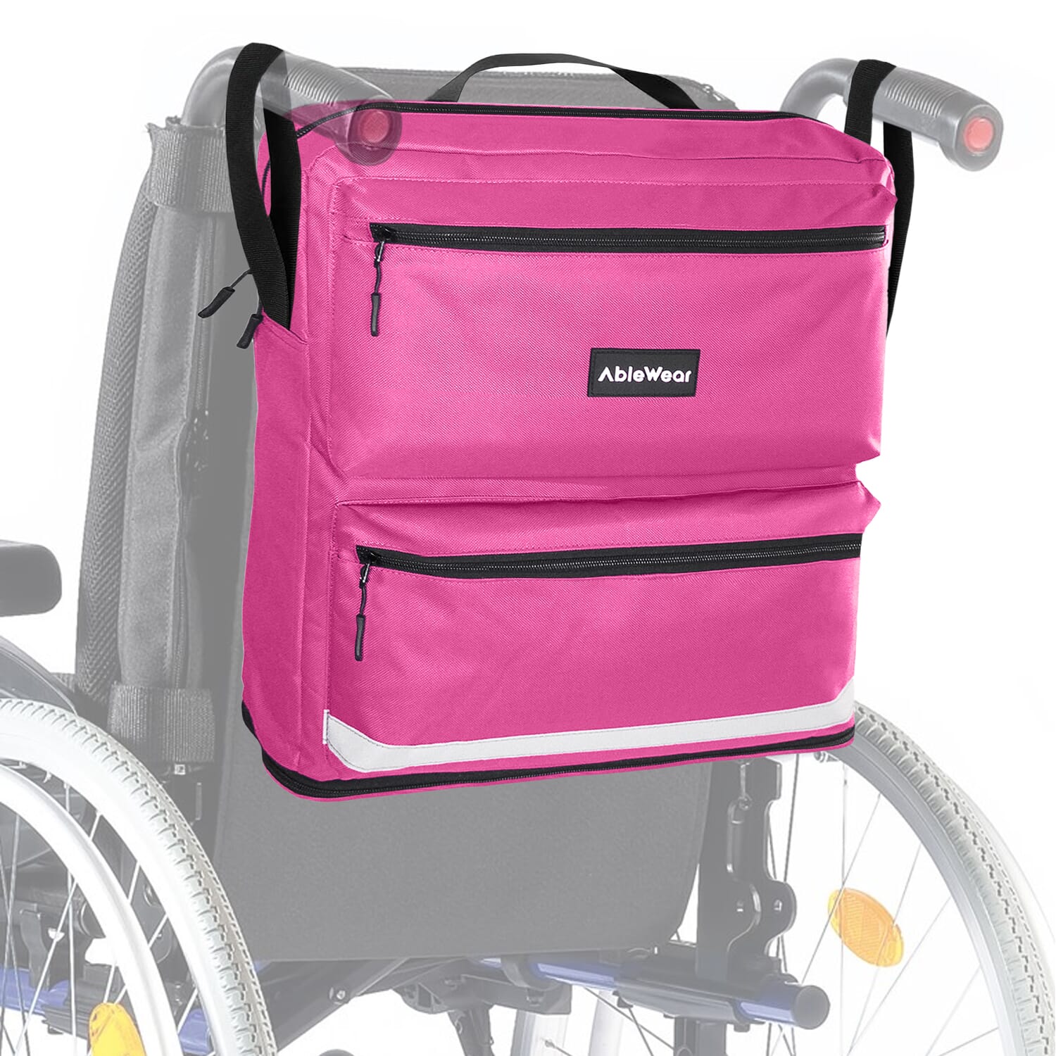wheelchair bag black pink on wheelchair