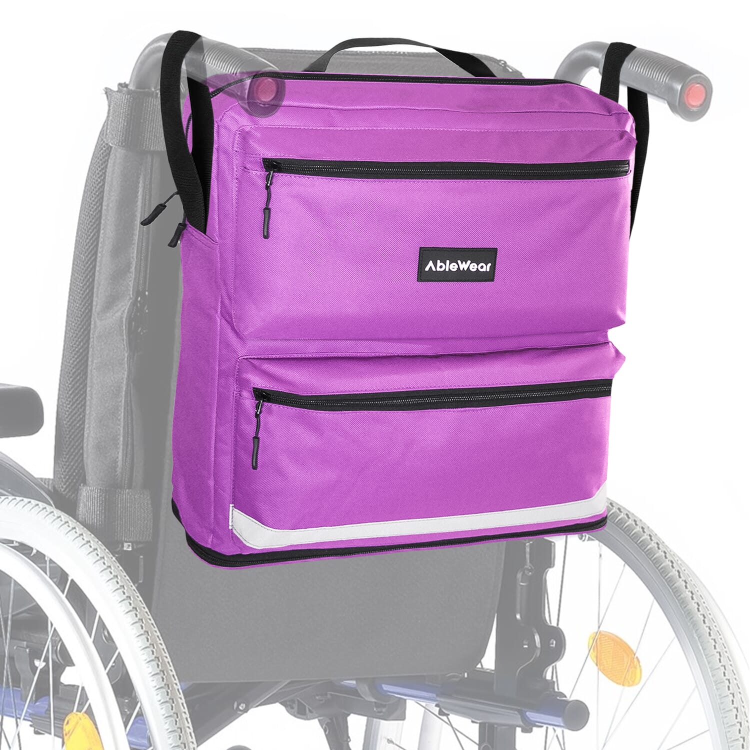 wheelchair bag black purple on wheelchair