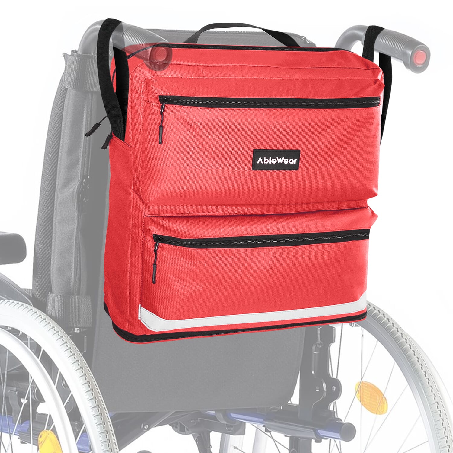 wheelchair bag black red on wheelchair