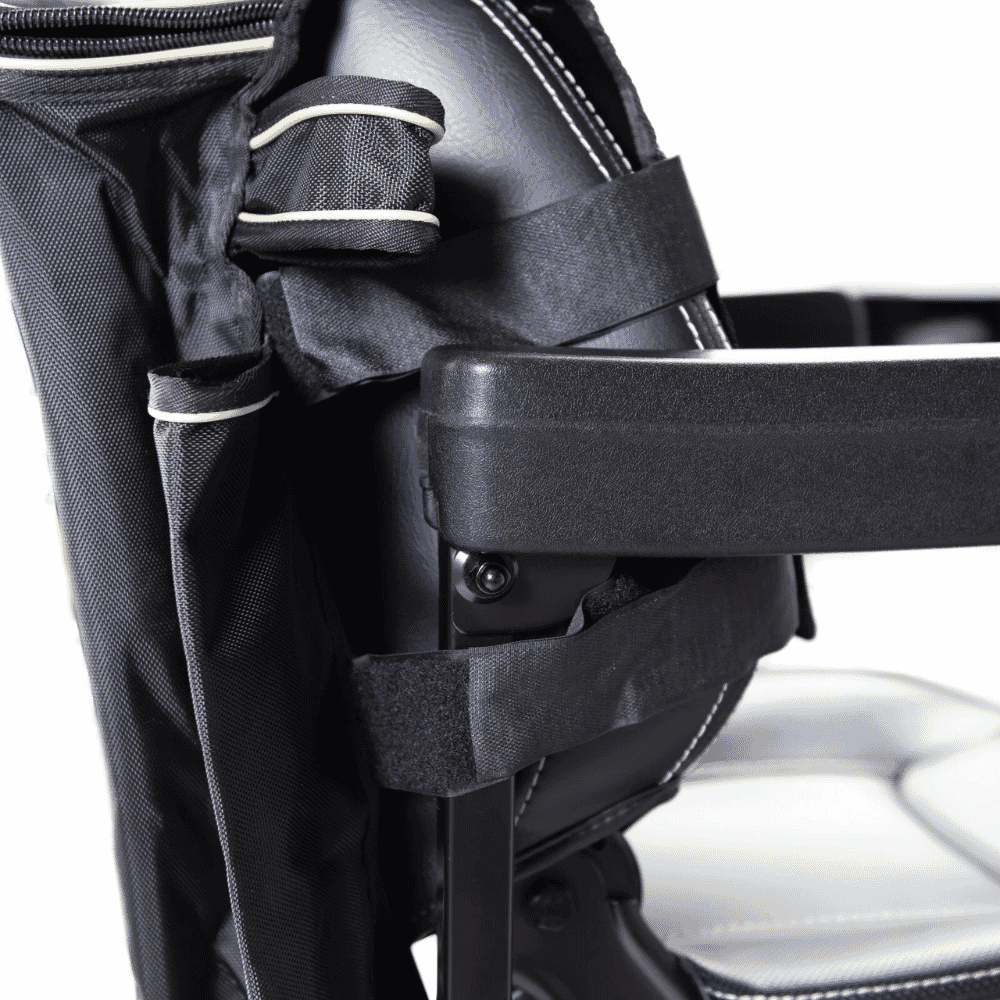 wheelchair bag with crutch holders side of seat