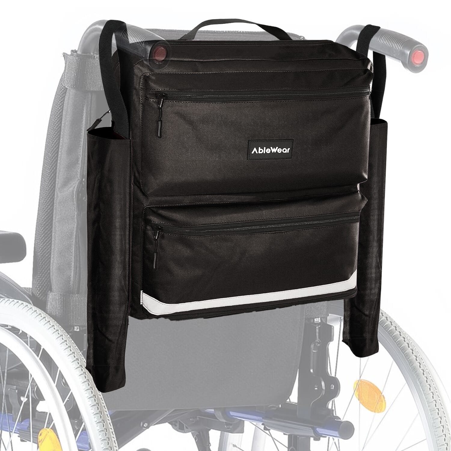 wheelchair bag with crutch pockets black on wheelchair