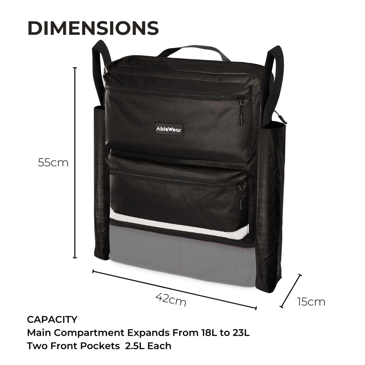 wheelchair bag with crutch pockets dimensions