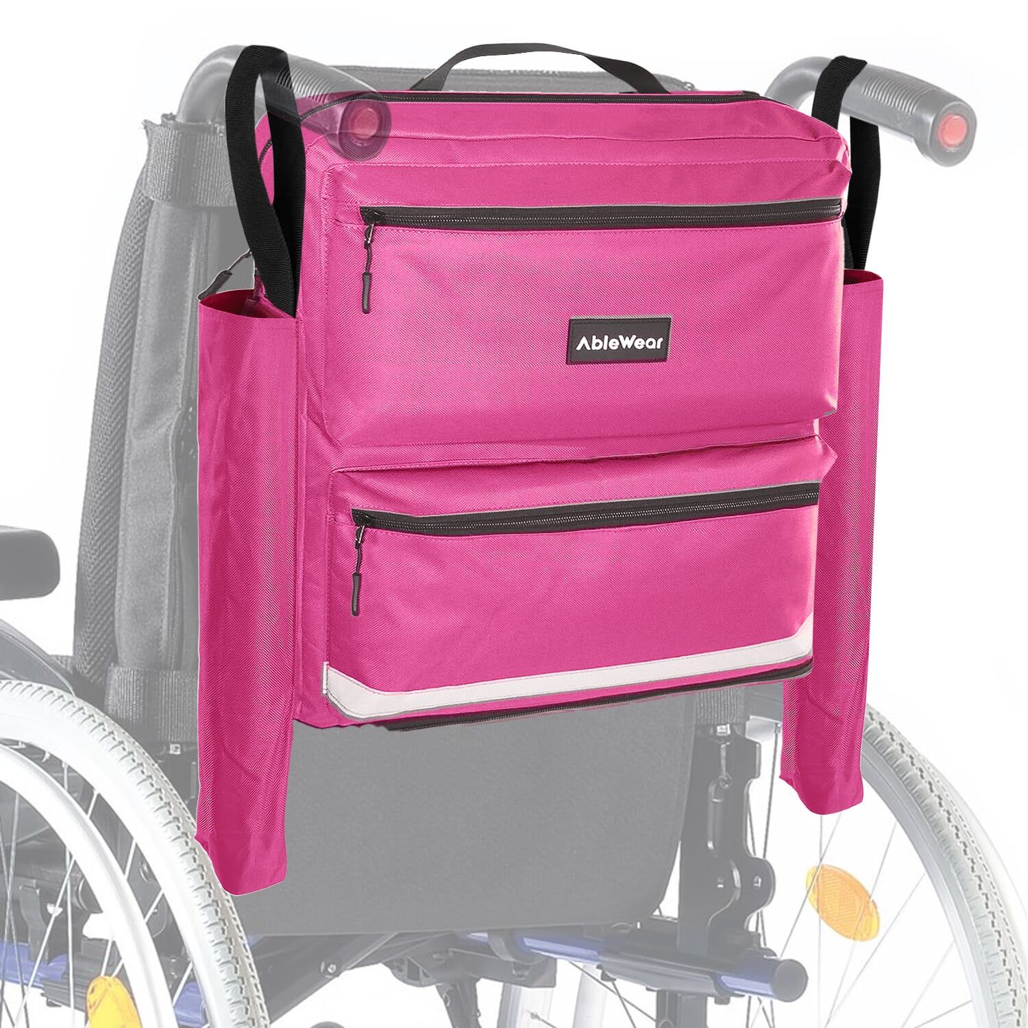 wheelchair bag with crutch pockets pink on wheelchair