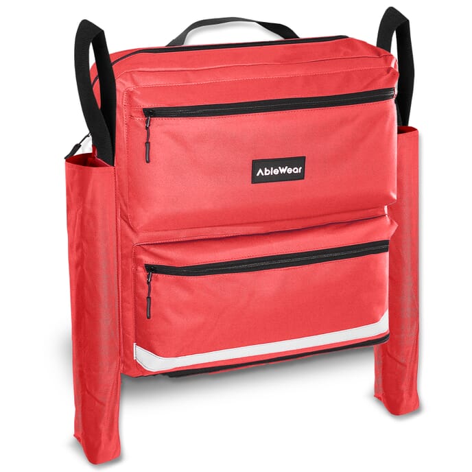 wheelchair bag with crutch pockets red