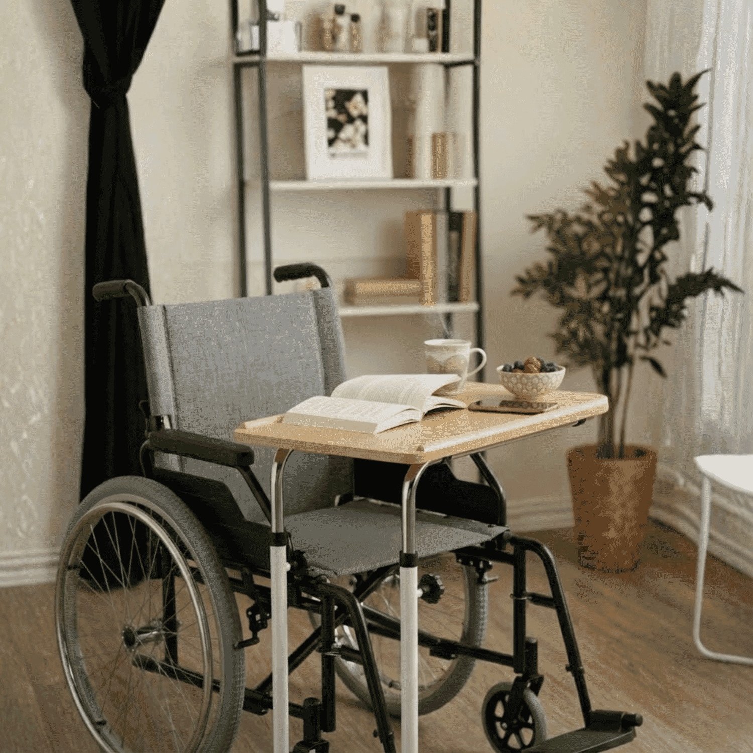 wheelchair table with castors lifestyle