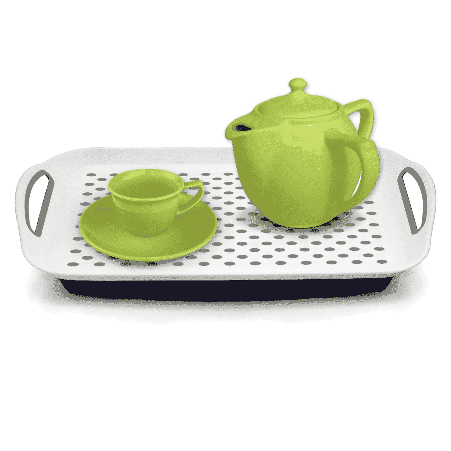 wheelchair tray with bean bag with cup and teapot
