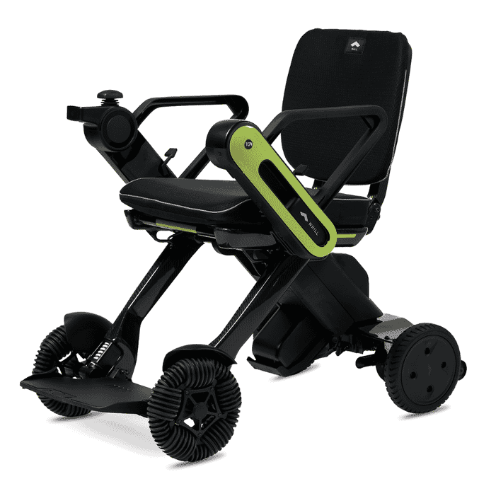 whill c lite folding electric wheelchair lime green