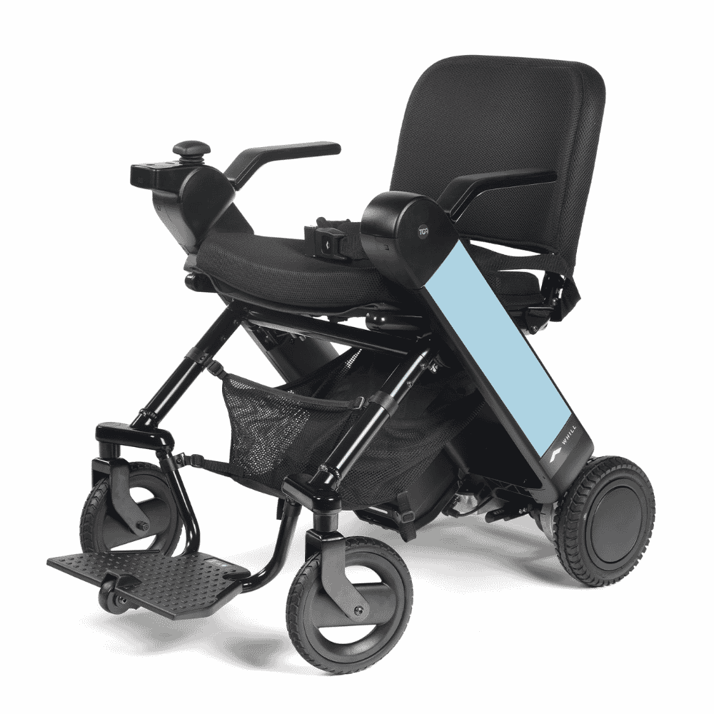 whill f folding electric wheelchair blue