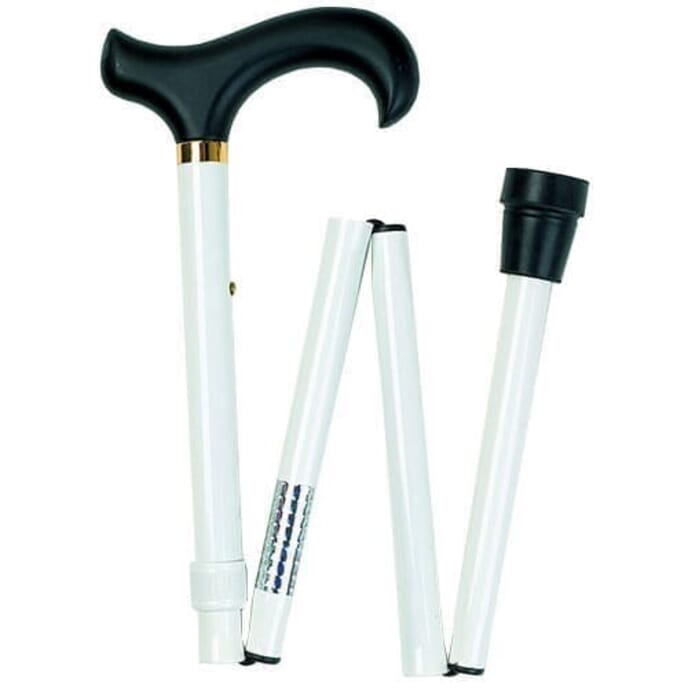 white folding walking stick