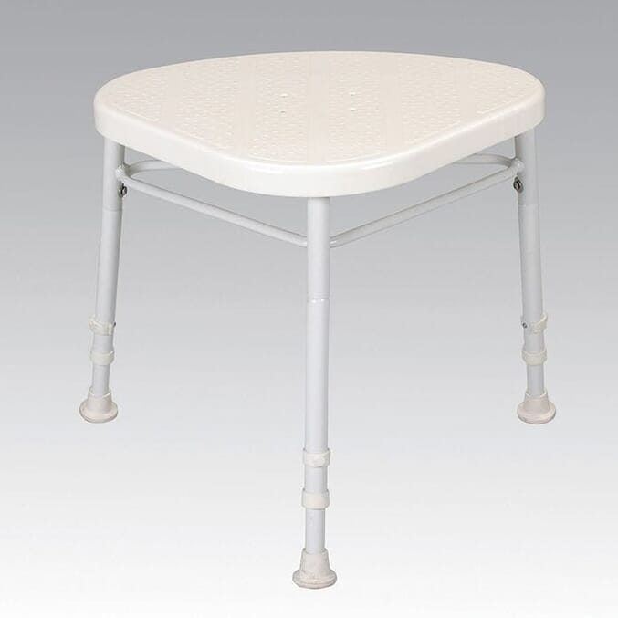 white line corner shower stool