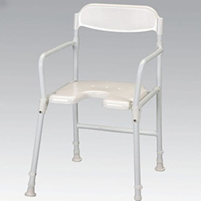 white line folding shower chair