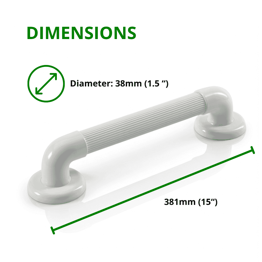 white plastic grab bar 381mm dimensions