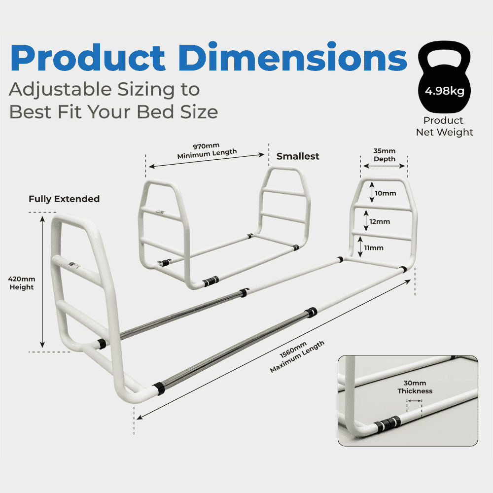 white solo bedstick bed rail dimensions